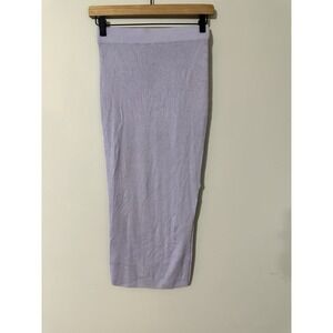NAADAM Ribbed Silk Cashmere Blend Midi Skirt Lavender Side Slit XS Pencil Knit
